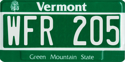 VT license plate WFR205