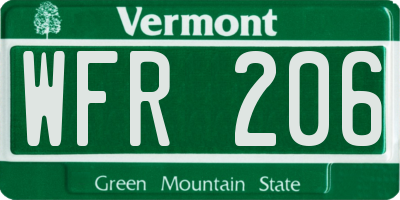 VT license plate WFR206