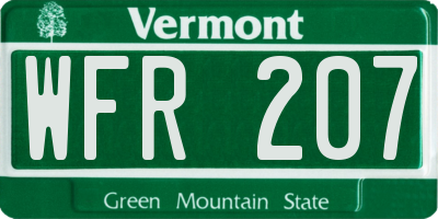VT license plate WFR207