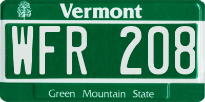VT license plate WFR208