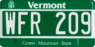 VT license plate WFR209