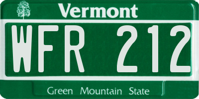 VT license plate WFR212