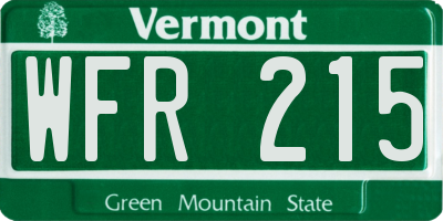 VT license plate WFR215