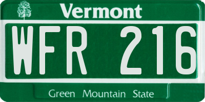 VT license plate WFR216