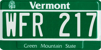 VT license plate WFR217