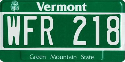 VT license plate WFR218