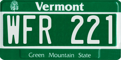 VT license plate WFR221