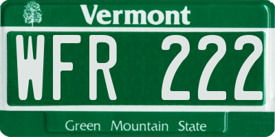 VT license plate WFR222