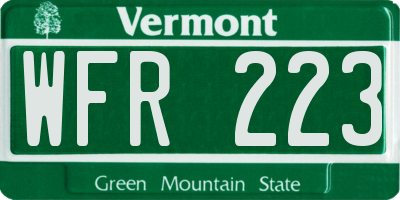 VT license plate WFR223