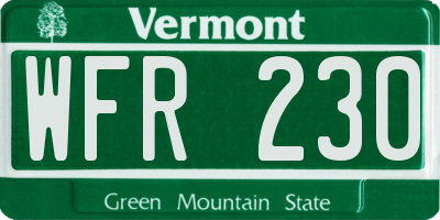 VT license plate WFR230
