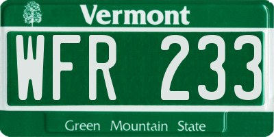 VT license plate WFR233