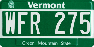 VT license plate WFR275