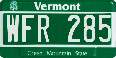 VT license plate WFR285