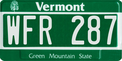 VT license plate WFR287