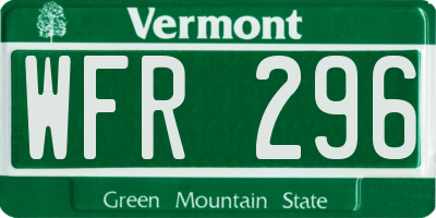 VT license plate WFR296
