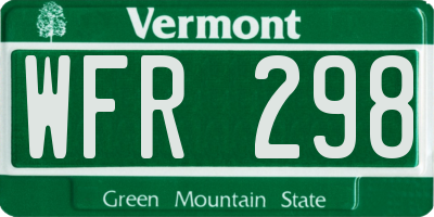 VT license plate WFR298