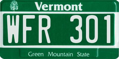 VT license plate WFR301