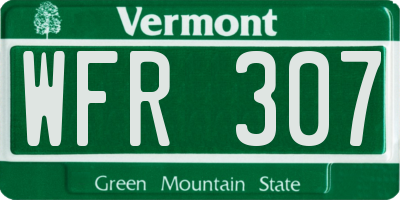 VT license plate WFR307