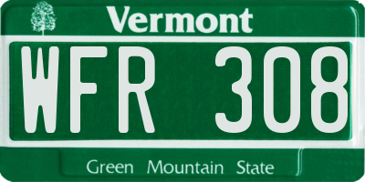 VT license plate WFR308