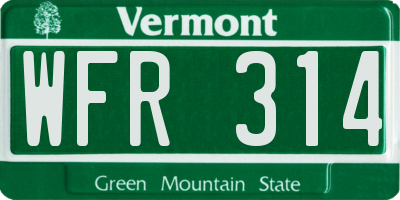 VT license plate WFR314