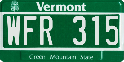 VT license plate WFR315