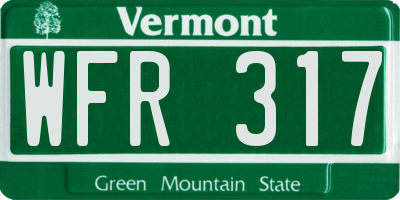 VT license plate WFR317