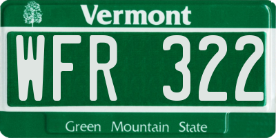 VT license plate WFR322
