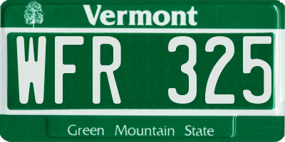 VT license plate WFR325