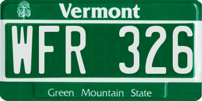 VT license plate WFR326