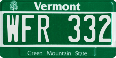 VT license plate WFR332