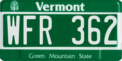 VT license plate WFR362