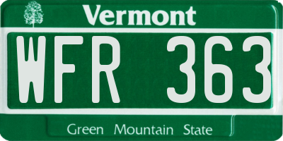 VT license plate WFR363