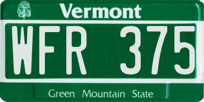 VT license plate WFR375