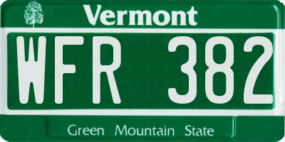 VT license plate WFR382