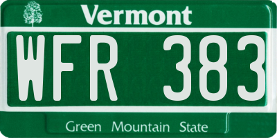 VT license plate WFR383