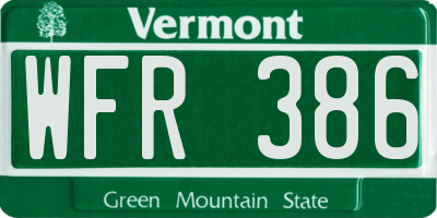 VT license plate WFR386