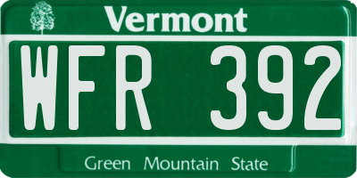 VT license plate WFR392