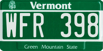 VT license plate WFR398