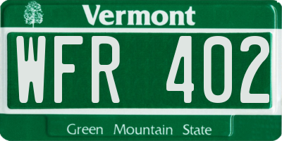 VT license plate WFR402