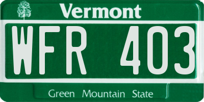 VT license plate WFR403