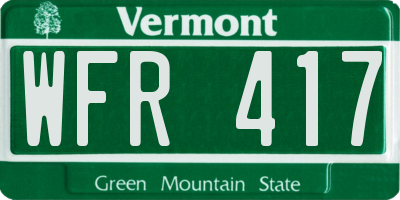VT license plate WFR417