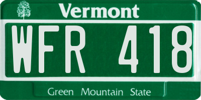 VT license plate WFR418