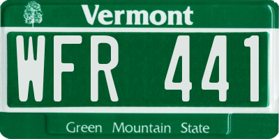 VT license plate WFR441