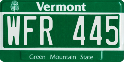 VT license plate WFR445