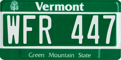 VT license plate WFR447