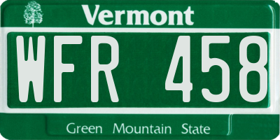 VT license plate WFR458