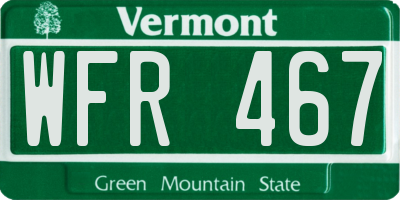 VT license plate WFR467