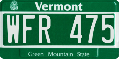 VT license plate WFR475