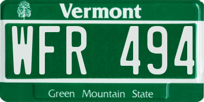 VT license plate WFR494