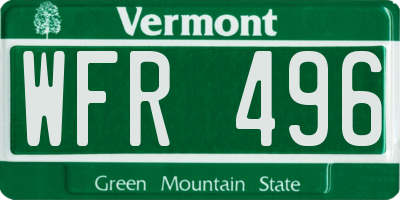 VT license plate WFR496
